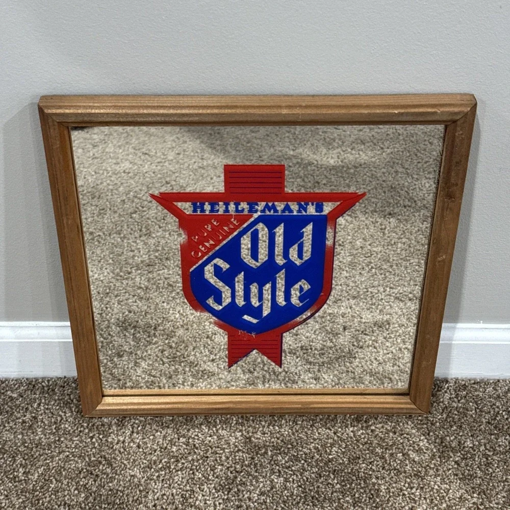 Vintage Hileman's Old Style Beer Bar Decor Mirror Sign Chicago Frame Wooden